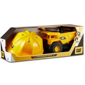 CATERPILLAR SET VEHICULO DE CONSTRUCCION 25CM + CASCO + RASTRILLO
