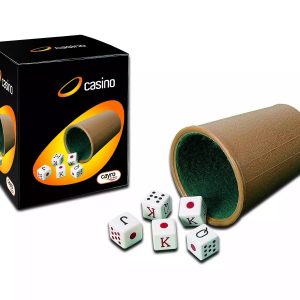 CUBILETE FORRADO Y 5 DADOS POKER 16 MM