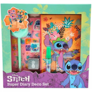 DIARIO CON BOLIGAFO DE POMPON SET DECORACION DISNEY STITCH
