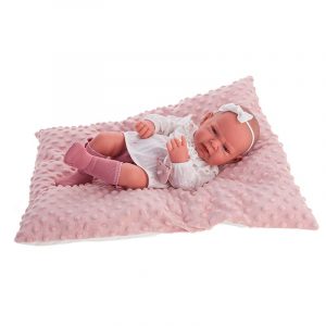 RECIEN NACIDA LEA CON CALCETIN CALADO Y COJIN